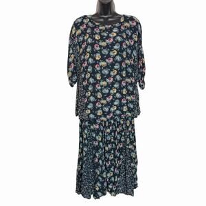 VINTAGE 1990s ZASHI SKIRT BLOUSE SET RETRO GRUNGE WHIMSIGOTH FAIRY FLORAL SIZE S